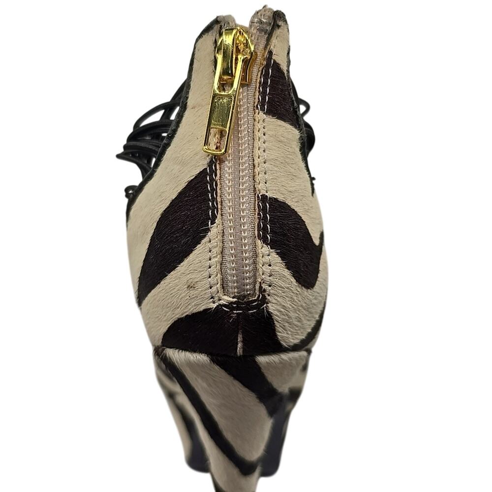 London Trash Zebra Stripes Pony Hair Platform Shoes Heels Leather sz 8 Pinup - Picture 7 of 16